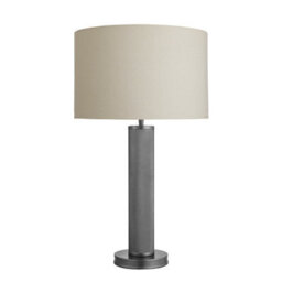 Industville Knurled Pillar Table Lamp, Pewter Base, Drum Cotton Lampshade