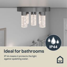 GoodHome Myvat Acrylic & Metal Chrome Effect 5 Lamp Bathroom Led Ceiling Light - Refurbished - thumbnail 4