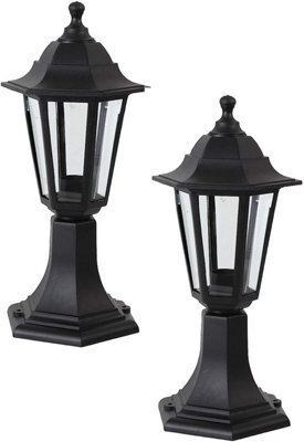 Ex-Pro Traditional Style Ip44 Black 2 Pack Outdoor Garden Post Top Lamp Lantern Light, E27 Fitting