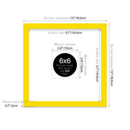 "6X6"" Yellow Picture Frame - 6X6"" Square Frame With 3X3"" Mount For 6X6""/3X3"" Pictures Luxurious Style Thin Edge, 1 Pack" - thumbnail 2