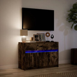 Berkfield Sturdy Tv Cabinet With Led Smoked Oak 91X34X61 Cm Engineered Wood - thumbnail 5