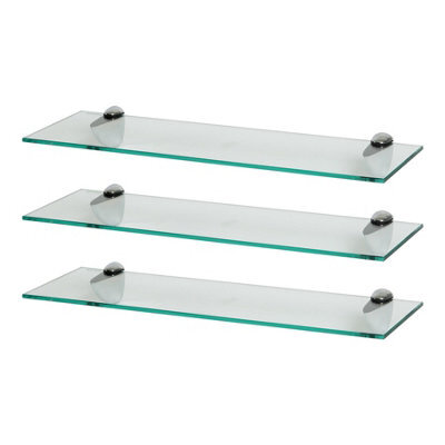 Harbour Housewares 3X Floating Glass Shelves - 60Cm - Silver Brackets - Bathroom Shower Storage Vanity Display Unit Shelf - image 1