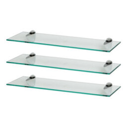 Harbour Housewares 3X Floating Glass Shelves - 60Cm - Silver Brackets - Bathroom Shower Storage Vanity Display Unit Shelf - thumbnail 1