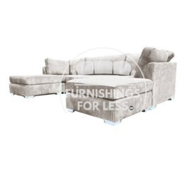 Furnishings For Less UK Bishop Silver U Shaped Soft Fabric Jumbo Cord Detachable 5 Seater Large Sofa - thumbnail 1