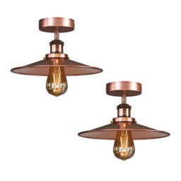 Pack Of 2 Flush Ceiling Light E27 Fitting With 22Cm Copper Lampshade Easy To Fit Metal Vintage Ceiling Lighting Fixtures - thumbnail 1