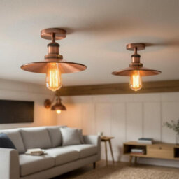Pack Of 2 Flush Ceiling Light E27 Fitting With 22Cm Copper Lampshade Easy To Fit Metal Vintage Ceiling Lighting Fixtures - thumbnail 6