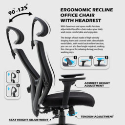 Hnnhome Black Recline Ergonomic Mesh Office Chair With Lumbar Support And Headrest - thumbnail 4