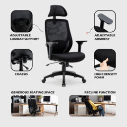 Hnnhome Black Recline Ergonomic Mesh Office Chair With Lumbar Support And Headrest - thumbnail 2
