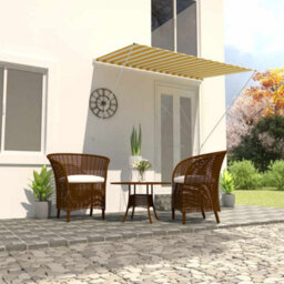 Walplus Retractable Awning Garden Sun Shade Canopy Gazebo For Back Door, Porch, Patio 200X150 Cm Yellow And White
