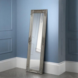 Julian Bowen Palais Pewter Dress Mirror, Wood Frame, Rectangular, Full Length, Freestanding, 130 X 40 X 3.5Cm