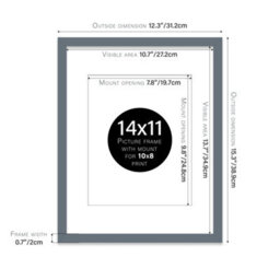 "14X11"" Grey Frame With Mount For 10X8"" Pictures 20mm Thin Edge Portrait And Landscape Display With Wall Hooks And Kickstand" - thumbnail 2