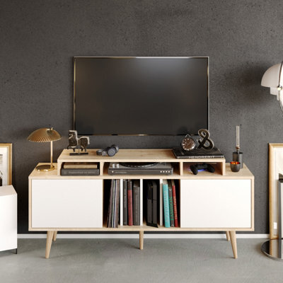 Decorotika Char Tv Stand Tv Unit For Tvs Up To 72 Inch Sapphire Oak And White - image 1