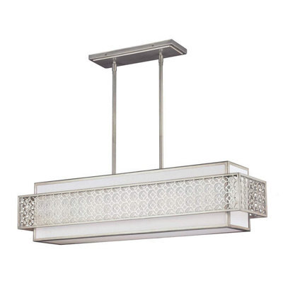 Feiss Kenney 5 Light Island Chandelier Modern Ceiling Pendant In Sunrise Silver Finish, E27,height Adjustable, Dimmable Compatible - image 1