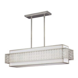 Feiss Kenney 5 Light Island Chandelier Modern Ceiling Pendant In Sunrise Silver Finish, E27,height Adjustable, Dimmable Compatible