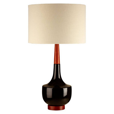 Orsina Ceramic & Wood Base Table Lamp With Cream Shade, Sculptural Lamp With Tapered Neck, Decorative Lighting - image 1
