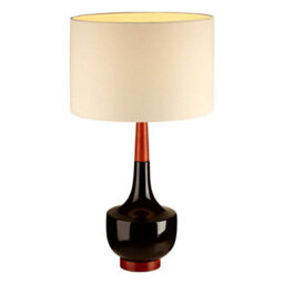 Orsina Ceramic & Wood Base Table Lamp With Cream Shade, Sculptural Lamp With Tapered Neck, Decorative Lighting - thumbnail 3