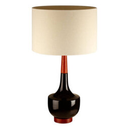 Orsina Ceramic & Wood Base Table Lamp With Cream Shade, Sculptural Lamp With Tapered Neck, Decorative Lighting - thumbnail 2