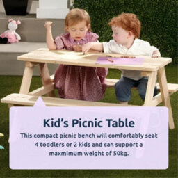 idooka Kids Wooden Picnic Bench Table Eco Friendly Pine Sturdy Outdoor Furniture - thumbnail 2