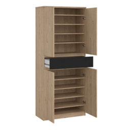 Wyld Haus Budapest Shoe Cabinet Natural Oak Effect With Black Fronts 4 Doors 1 Drawer - thumbnail 6