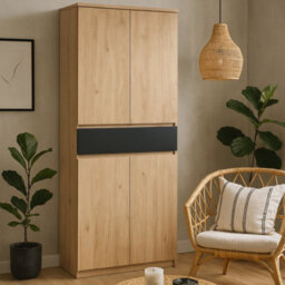 Wyld Haus Budapest Shoe Cabinet Natural Oak Effect With Black Fronts 4 Doors 1 Drawer