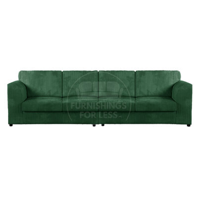 Furnishings For Less UK Luxor Long Fabric Jumbo Cord 4 Seater Sofa - Full Back Green - image 1