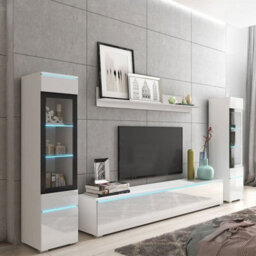 Vera Ii Wall Unit Living Room Storage System Wotan With White Gloss And Led Lights - thumbnail 4
