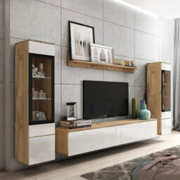 Vera Ii Wall Unit Living Room Storage System Wotan With White Gloss And Led Lights - thumbnail 2