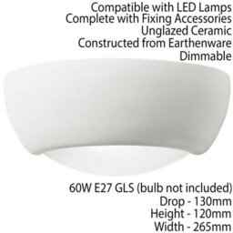 Dimmable Led Wall Light Unglazed Ceramic Semi Dome Lounge Lamp Lighting Fitting - thumbnail 2