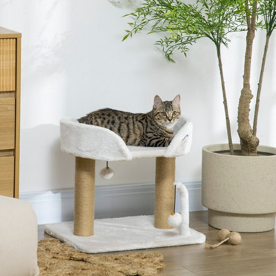 Pawhut Cat Tree Tower Scratcher With Bed For Indoor Cats, White - image 1