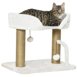 Pawhut Cat Tree Tower Scratcher With Bed For Indoor Cats, White - thumbnail 2