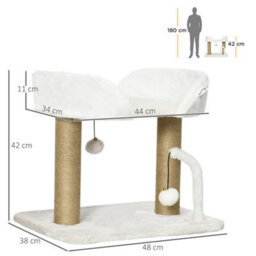 Pawhut Cat Tree Tower Scratcher With Bed For Indoor Cats, White - thumbnail 3