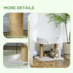 Pawhut Cat Tree Tower Scratcher With Bed For Indoor Cats, White - thumbnail 5