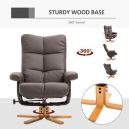 Homcom Recliner Chair And Footstool Pu Leather Wooden Base Brown - thumbnail 7