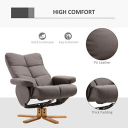 Homcom Recliner Chair And Footstool Pu Leather Wooden Base Brown - thumbnail 6