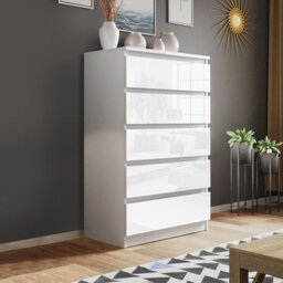 SquareBoxx Olivia Gloss White 5 Drawer Freestanding Tower Chest - (H) 107.5Cm X (W) 60Cm X (D) 40Cm - thumbnail 1