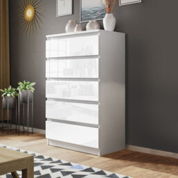 SquareBoxx Olivia Gloss White 5 Drawer Freestanding Tower Chest - (H) 107.5Cm X (W) 60Cm X (D) 40Cm - thumbnail 2