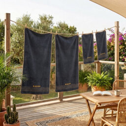 Living And Home 4 Pack Polyester Hand And Bath Towel Set Gold Star Striped Soft Absorbent Hanging Loop Bathroom Towels - thumbnail 2