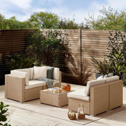 Furniturebox Orlando Beige Rattan Garden Sofa - Modular Outdoor Patio Garden Sofa, Table & 4 Chairs Garden Corner Sofa Set + Cover - thumbnail 2
