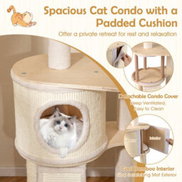 Costway 143Cm Tall Cat Tree Wooden Kitten Tower W/sisal Scratching Posts-Natural - thumbnail 5