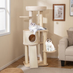 Costway 143Cm Tall Cat Tree Wooden Kitten Tower W/sisal Scratching Posts-Natural - thumbnail 3
