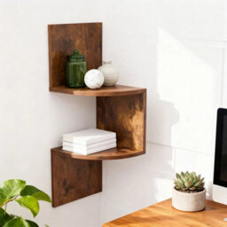 3 Tier Wooden Wall Corner Mounted Storage Display Shelf Floating Shelves - thumbnail 1