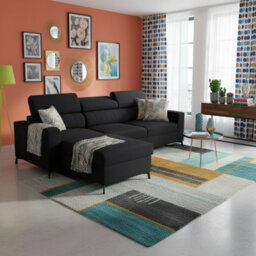 Baltico I Mini Modern Corner Sofa Bed Has Adjustable Profiled Headrests Storage Compact Fabric Lshape Settee Black Left