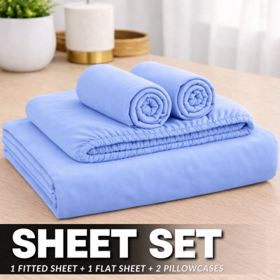 ARLinens Thermal Flannelette Sheet Set 100% Brushed Cotton 4Pc Fitted Flat Sheet Pillowcases