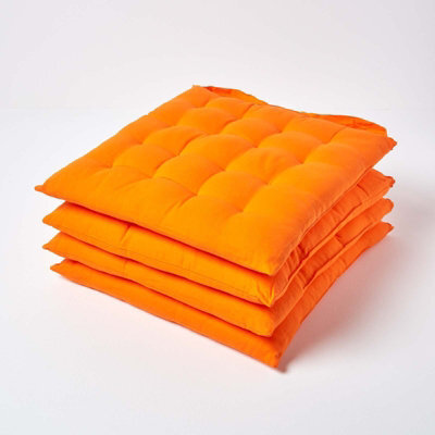 Homescapes Orange Seat Pads 100% Cotton Chair Cushions 40X40 Cm, Set Of 4 Plain Chair Pads For Dining, Kitchen Or Garden Outdoor - image 1