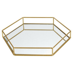 Urbn-Living Large - Hexagon Metal Gold Mirror Tray - thumbnail 2