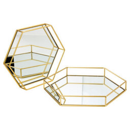 Urbn-Living Large - Hexagon Metal Gold Mirror Tray - thumbnail 4
