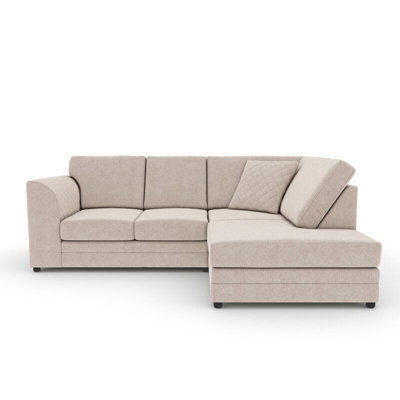 Furnishings For Less UK Quilted Soft Chenille Fabric 3 To 4 Seater L Shaped Corner Sofa Beige Right Hand Facing - Full Back - image 1