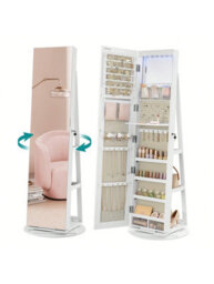LEDREM 6 Leds Mirror Jewellery Cabinet, Swivel Jewellery Storage Organiser, Lockable, Free-Standing Frameless Full-Length Mirror - thumbnail 7