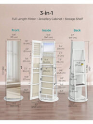 LEDREM 6 Leds Mirror Jewellery Cabinet, Swivel Jewellery Storage Organiser, Lockable, Free-Standing Frameless Full-Length Mirror - thumbnail 6