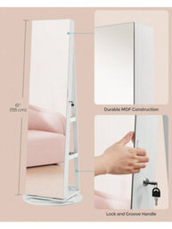 LEDREM 6 Leds Mirror Jewellery Cabinet, Swivel Jewellery Storage Organiser, Lockable, Free-Standing Frameless Full-Length Mirror - thumbnail 5
